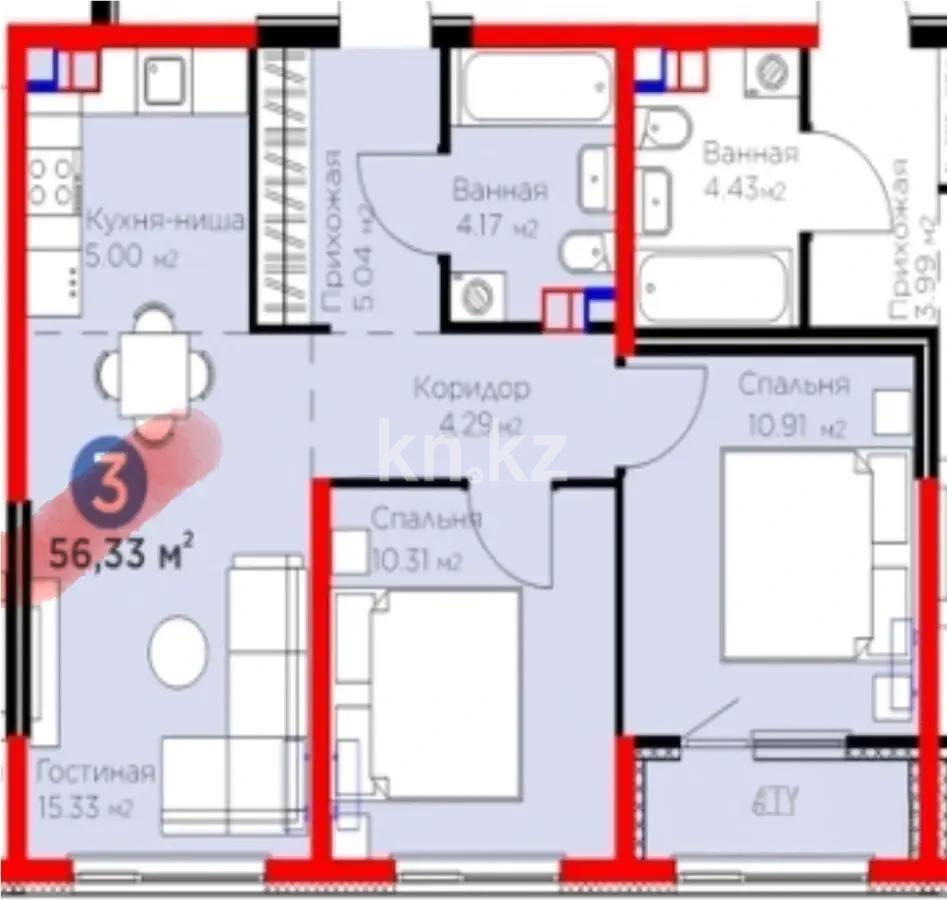 Продажа 3-комнатной квартиры, 57 м² в Алматы