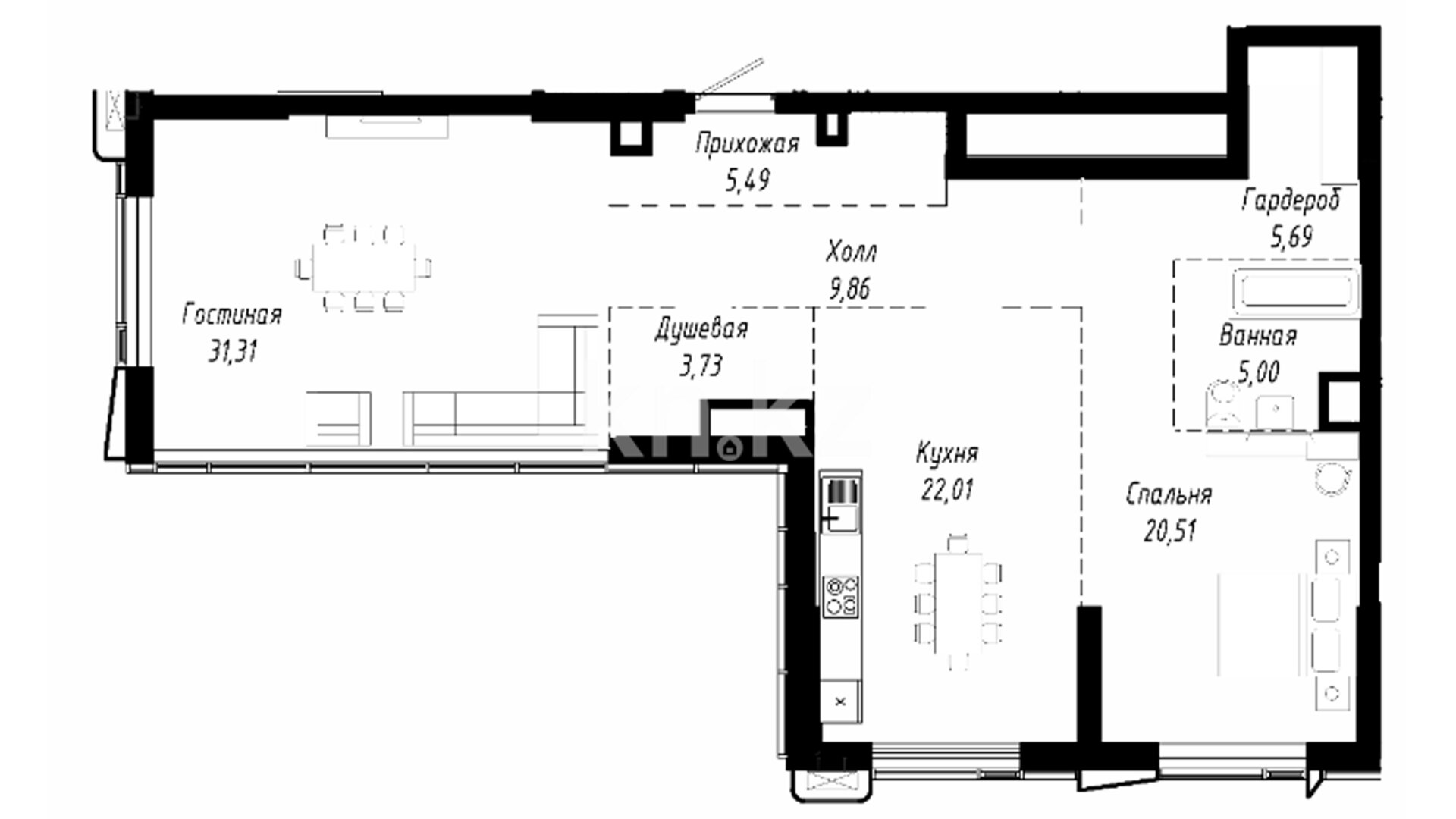 ЖК W Towers, 2-комнатная, цена 130 018 000 ₸, 1 255 000 ₸&nbsp;/&nbsp;м²