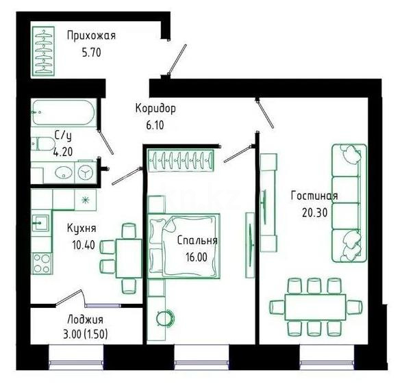 Продажа 2-комнатной квартиры, 64.4 м², ул. Нажимеденова, дом  30/1 в Астане