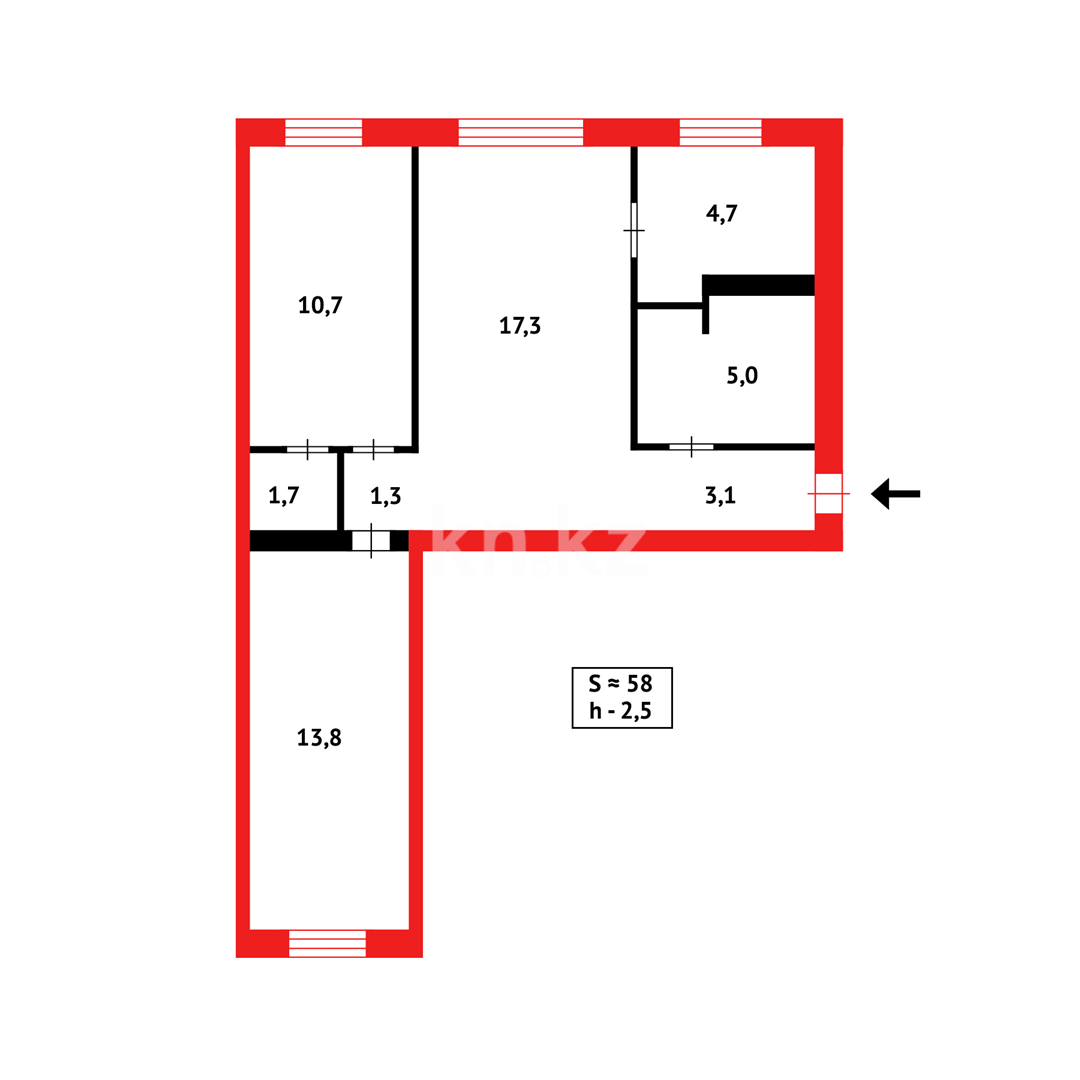 Продажа 3-комнатной квартиры, 58 м², ул. Абая в Темиртау - фото 10