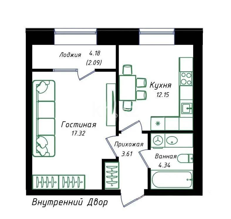 Продажа 1-комнатной квартиры, 39 м², пр. Тауелсыздык, дом  25/2 в Астане