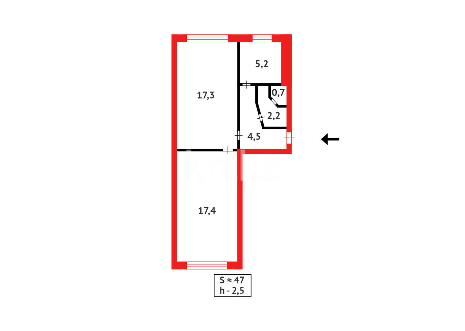 Продажа 2-комнатной квартиры, 47 м² в Караганде - фото 11