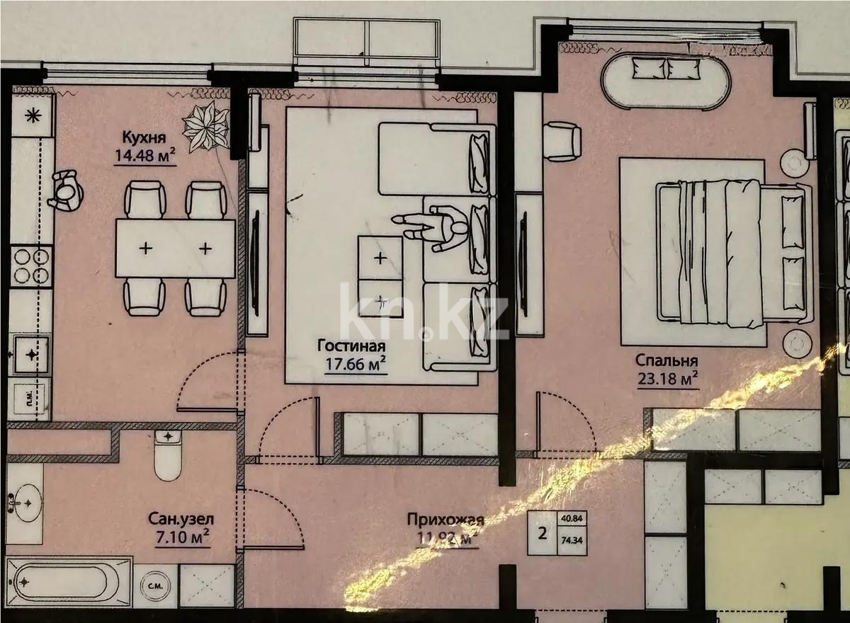 Продажа 2-комнатной квартиры, 74.34 м² в Алматы - фото 5