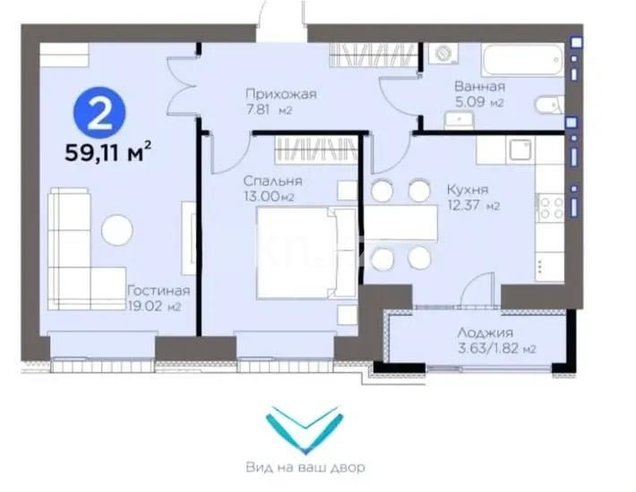 Продажа 2-комнатной квартиры, 59.1 м² в Астане