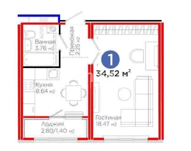 Продажа 1-комнатной квартиры, 35 м² в Астане