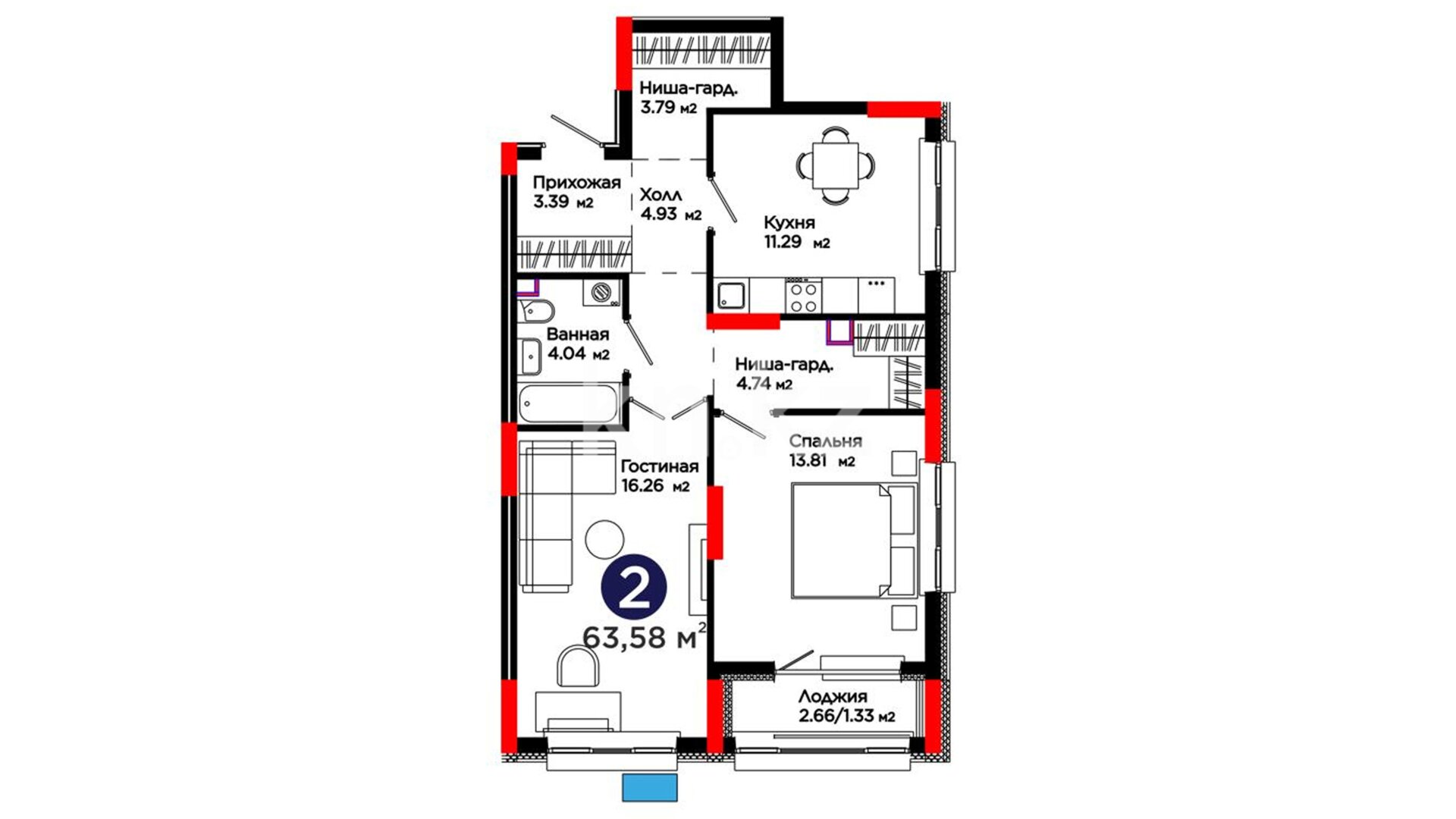 ЖК Aisar, 2-комнатная, цена 38 148 000 ₸, 600 000 ₸&nbsp;/&nbsp;м²