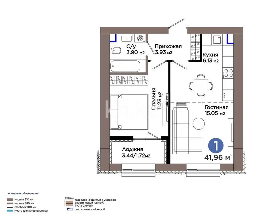Продажа 2-комнатной квартиры, 42 м² в Астане