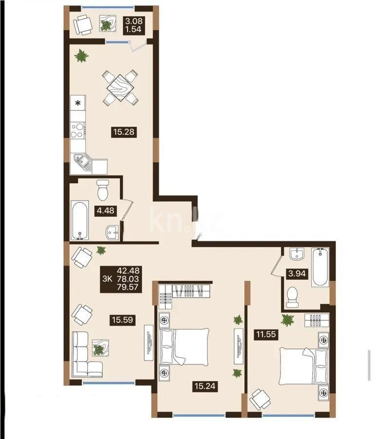 Продажа 3-комнатной квартиры, 80 м² в Астане