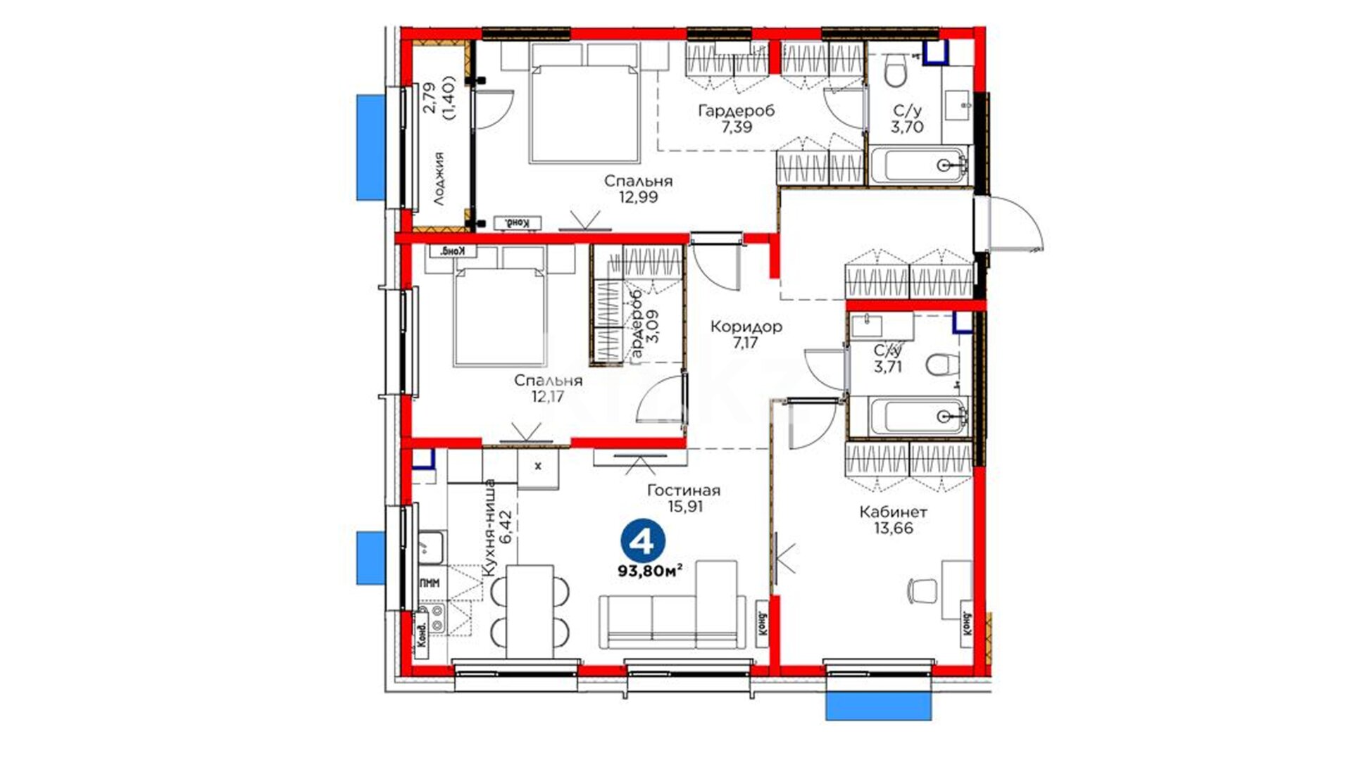 ЖК Dream City. Eco, 4-комнатная, цена 49 976 640 ₸, 532 800 ₸&nbsp;/&nbsp;м²