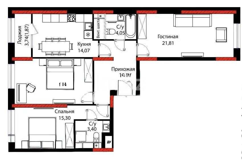 Продажа 3-комнатной квартиры, 90 м², ул. Бухар жырау, дом  12/2 в Астане - фото 2