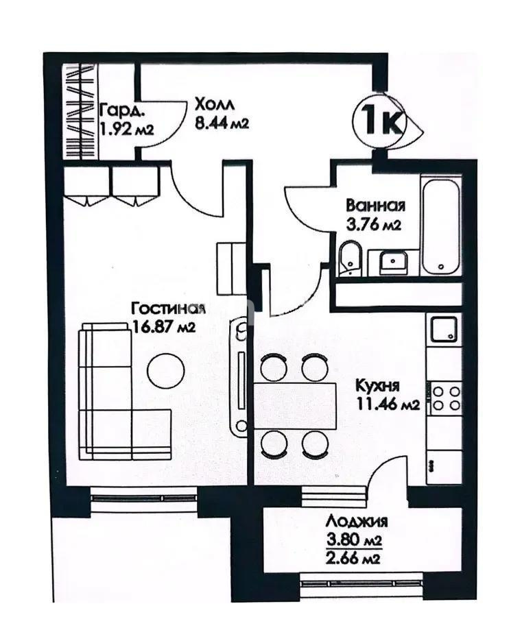 Продажа 1-комнатной квартиры, 45.11 м² в Астане