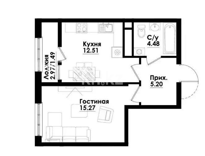 Продажа 1-комнатной квартиры, 39 м², ул. Симферопольская, дом  1/2 в Алматы