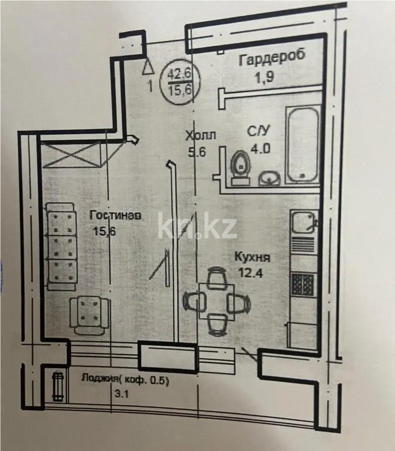 Продажа 1-комнатной квартиры, 42.6 м², пр. Тауелсыздык, дом  34/8 стр в Астане