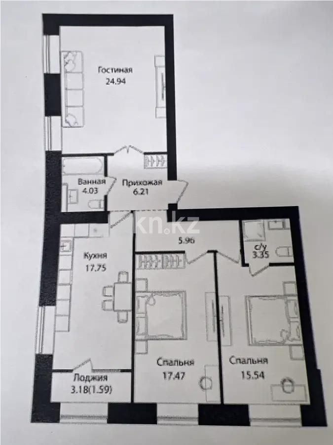 Продажа 3-комнатной квартиры, 96.84 м² в Астане