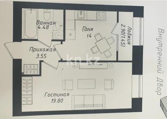 Продажа 1-комнатной квартиры, 39.82 м² в Астане