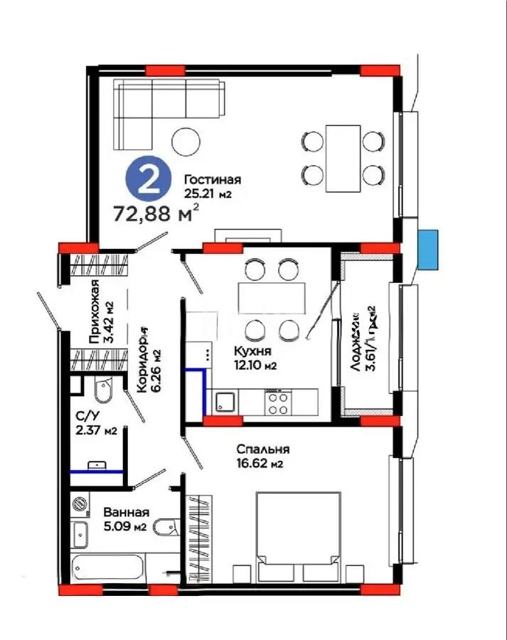 Продажа 2-комнатной квартиры, 73 м² в Астане