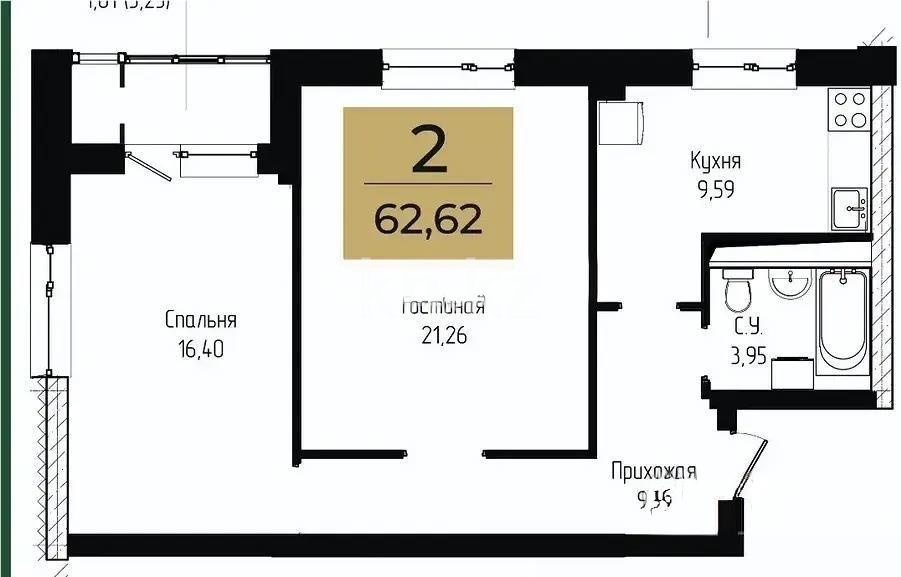 Продажа 2-комнатной квартиры, 62.62 м² в Астане