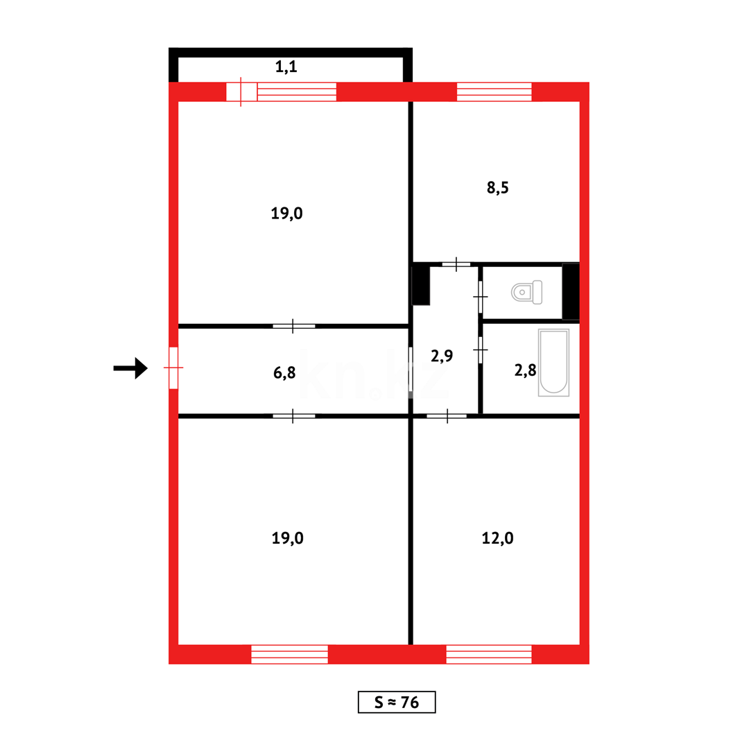 Продажа 3-комнатной квартиры, 76 м², мкр-н Степной-1, дом  2/15 в Караганде - фото 10