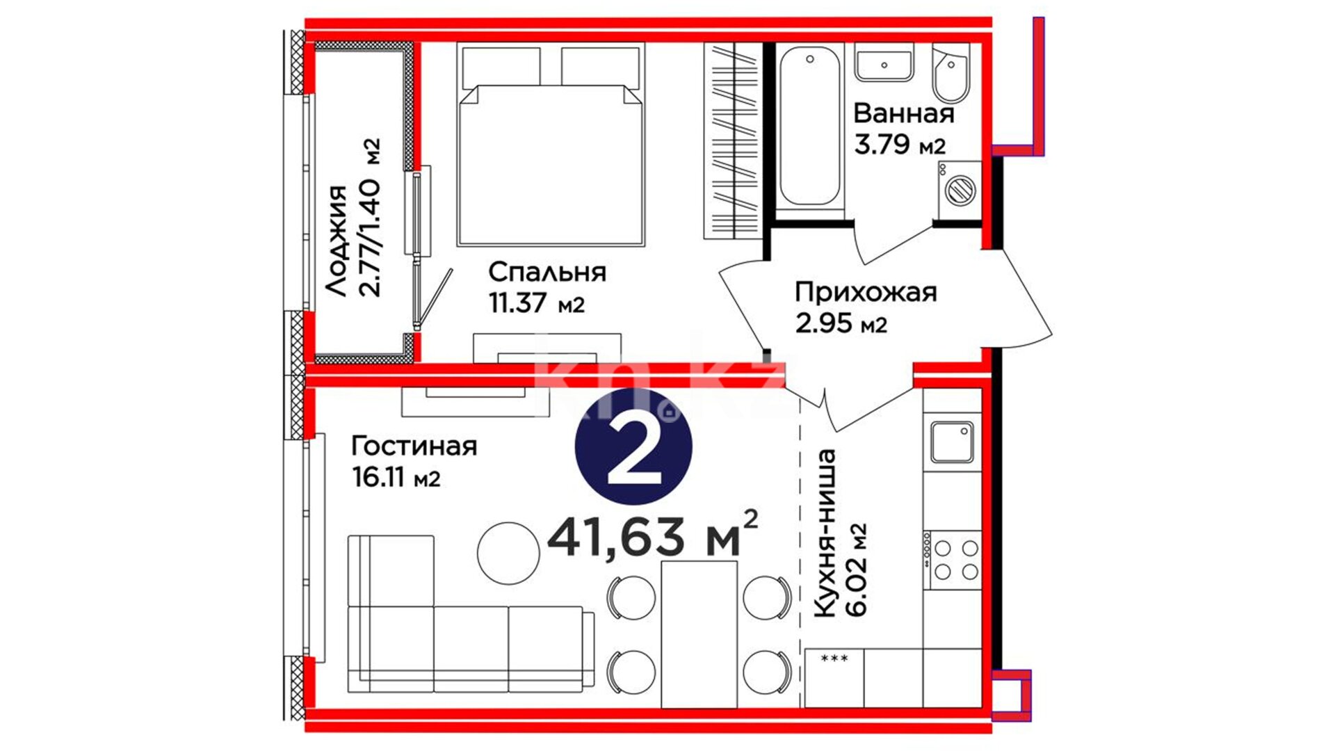 ЖК UIA. DARYN, 2-комнатная, цена 24 686 590 ₸, 593 000 ₸&nbsp;/&nbsp;м²