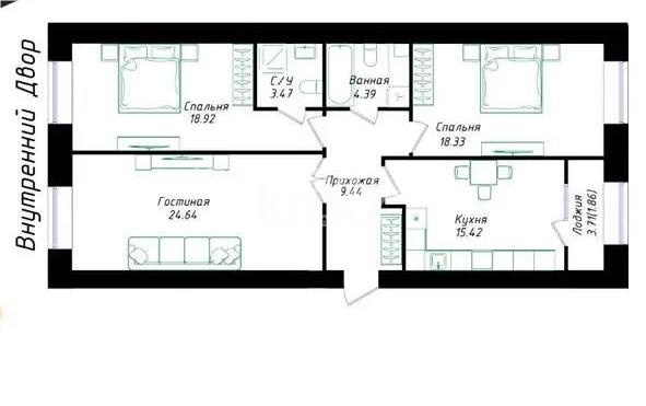 Продажа 3-комнатной квартиры, 96.5 м² в Астане