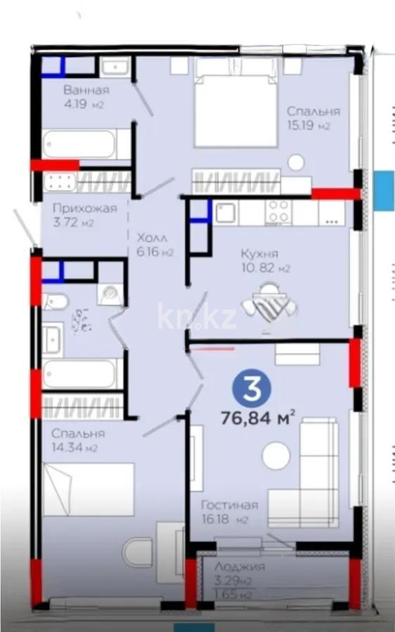 Продажа 3-комнатной квартиры, 76.84 м², ул. Е-796, дом  1 стр в Астане