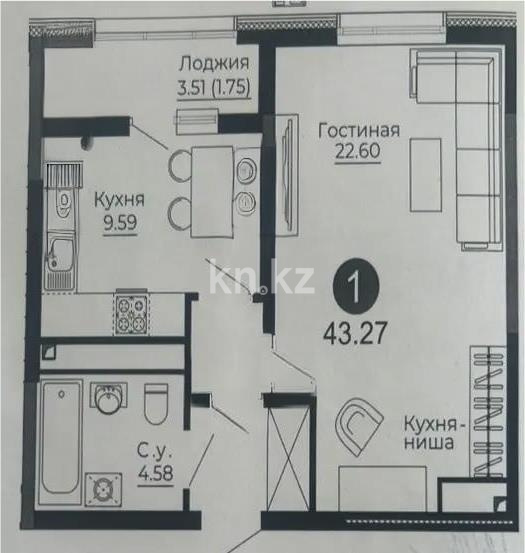 Продажа 1-комнатной квартиры, 43 м² в Астане