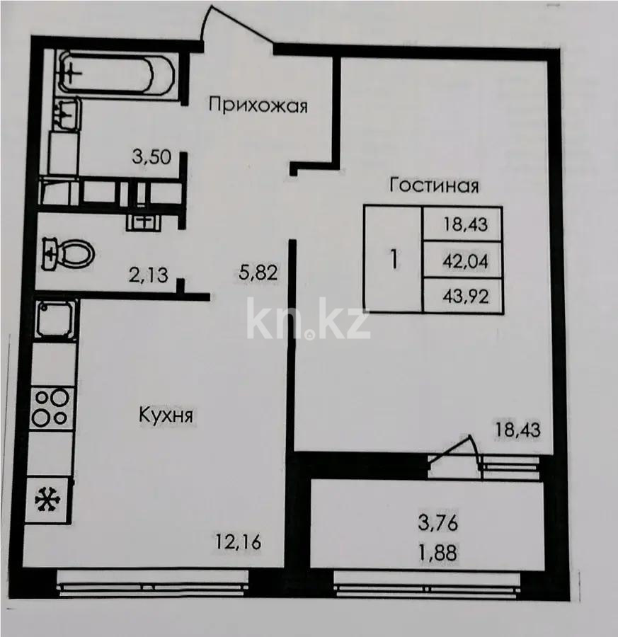 Продажа 1-комнатной квартиры, 43 м² в Астане