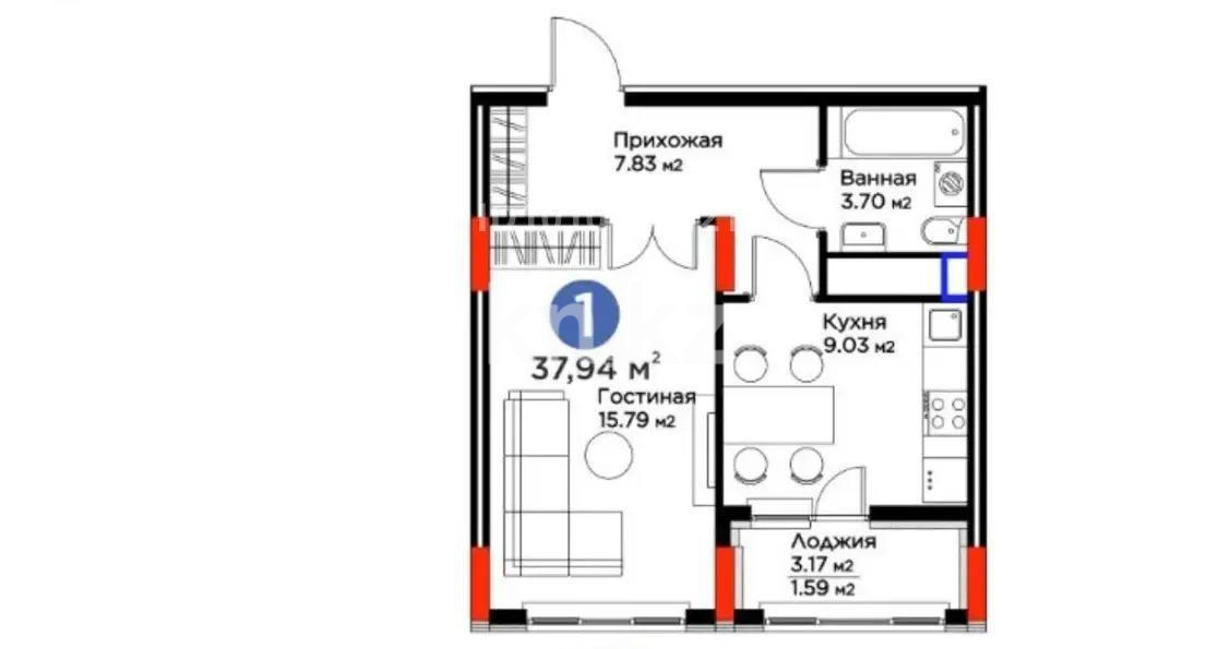 Продажа 1-комнатной квартиры, 38 м² в Астане