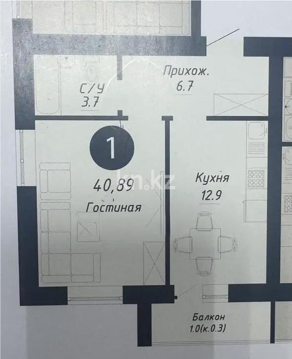 Продажа 1-комнатной квартиры, 41 м² в Астане