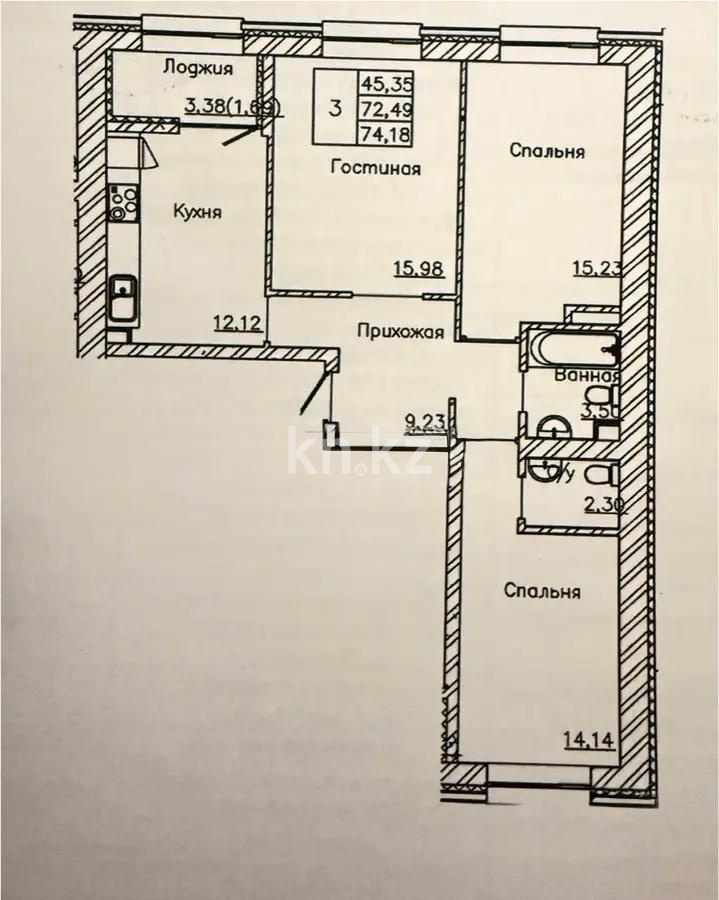 Продажа 3-комнатной квартиры, 74.18 м² в Астане