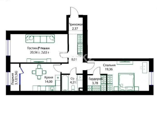 Продажа 2-комнатной квартиры, 73.85 м², ул. Жошы хана, дом  12/3 в Астане