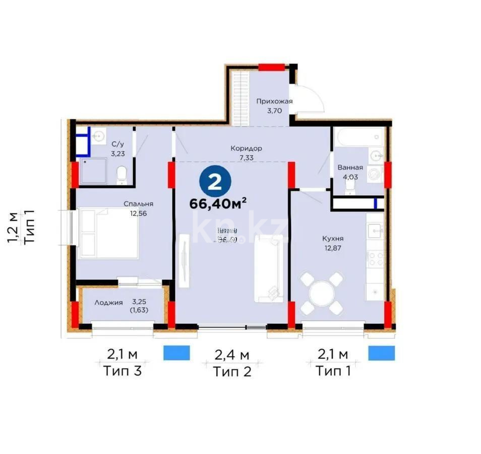 Продажа 2-комнатной квартиры, 66.4 м², ул. Е-899, дом  7 стр в Астане