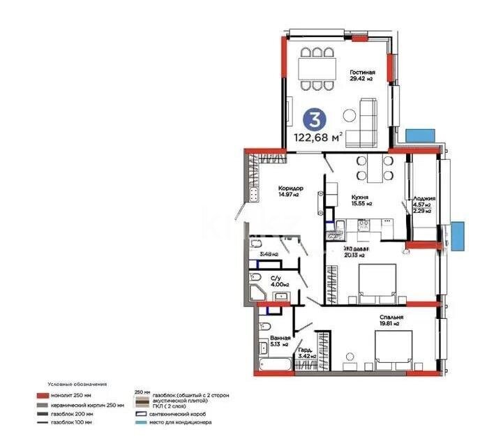 Продажа 3-комнатной квартиры, 122.68 м² в Астане