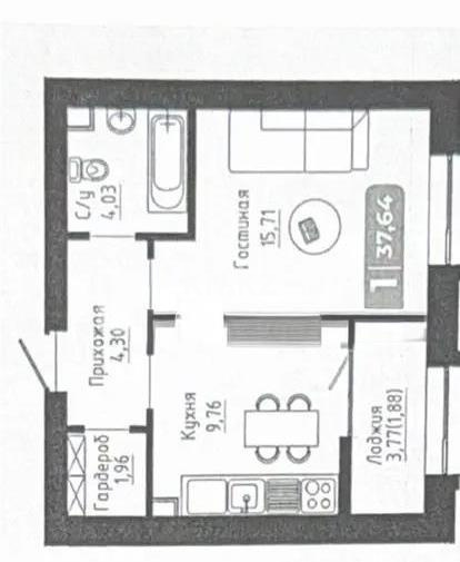 Продажа 1-комнатной квартиры, 36.9 м² в Астане