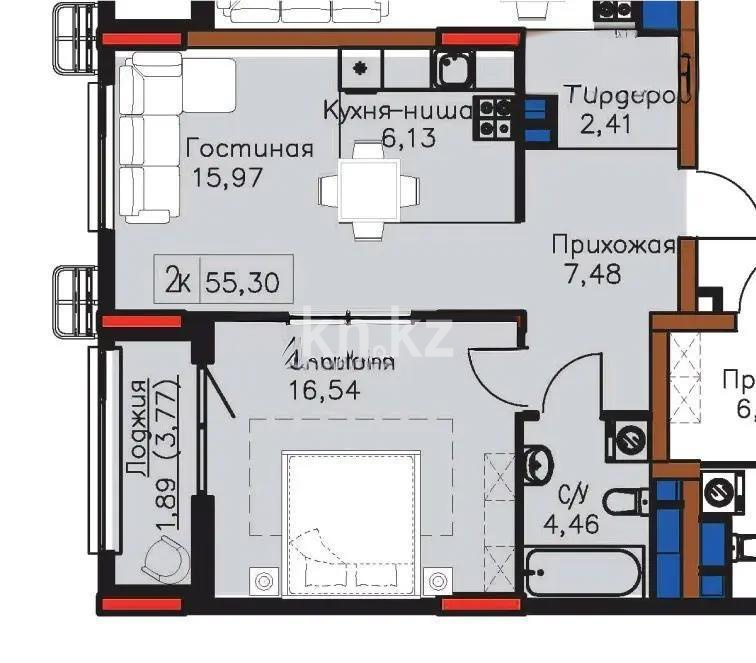 Продажа 2-комнатной квартиры, 56 м² в Астане