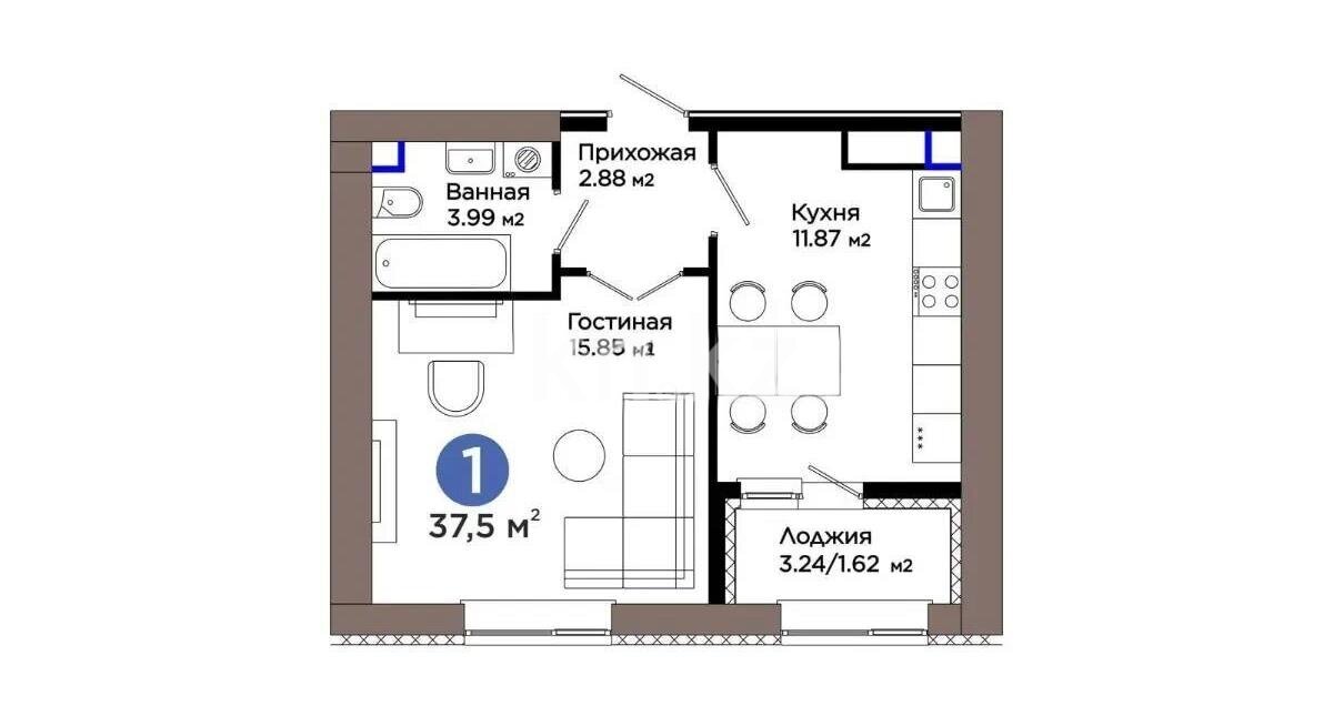Продажа 1-комнатной квартиры, 37.5 м² в Астане