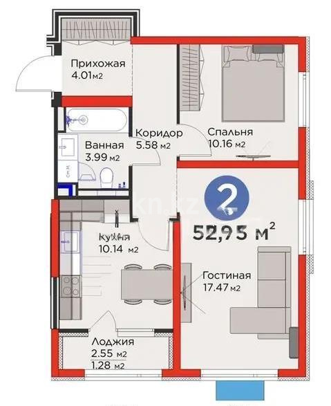 Продажа 2-комнатной квартиры, 52.73 м² в Алматы
