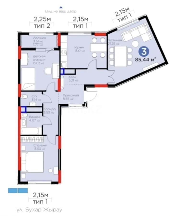 Продажа 3-комнатной квартиры, 86 м² в Астане