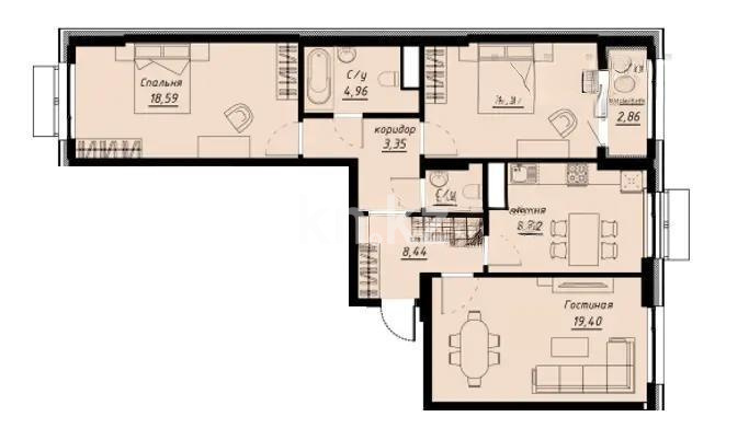 Продажа 3-комнатной квартиры, 85.69 м², ул. Е-430, дом  2/4 в Астане - фото 4