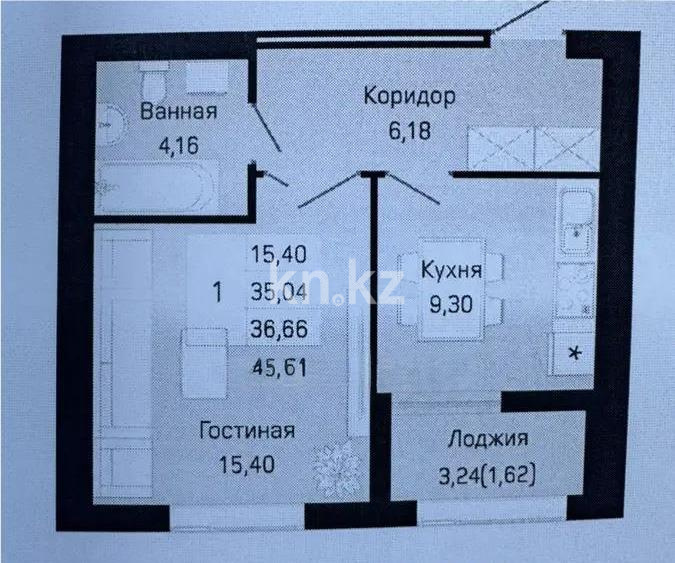 Продажа 1-комнатной квартиры, 36.66 м² в Астане