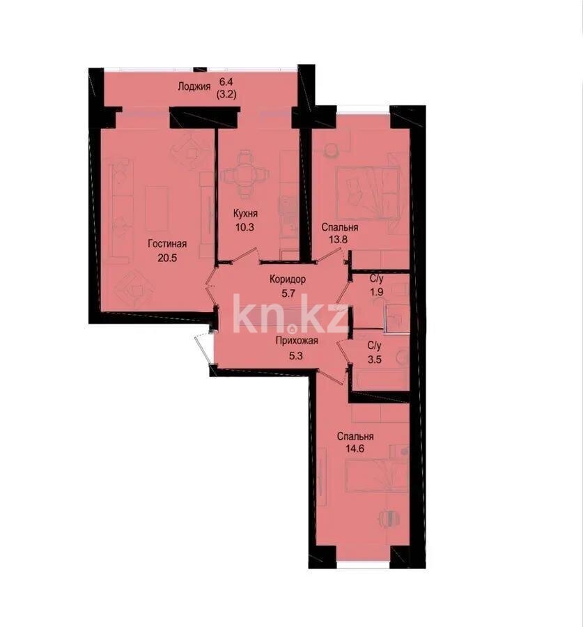 Продажа 3-комнатной квартиры, 79 м² в Астане