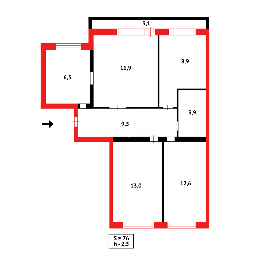 Продажа 4-комнатной квартиры, 77 м² в Караганде - фото 9