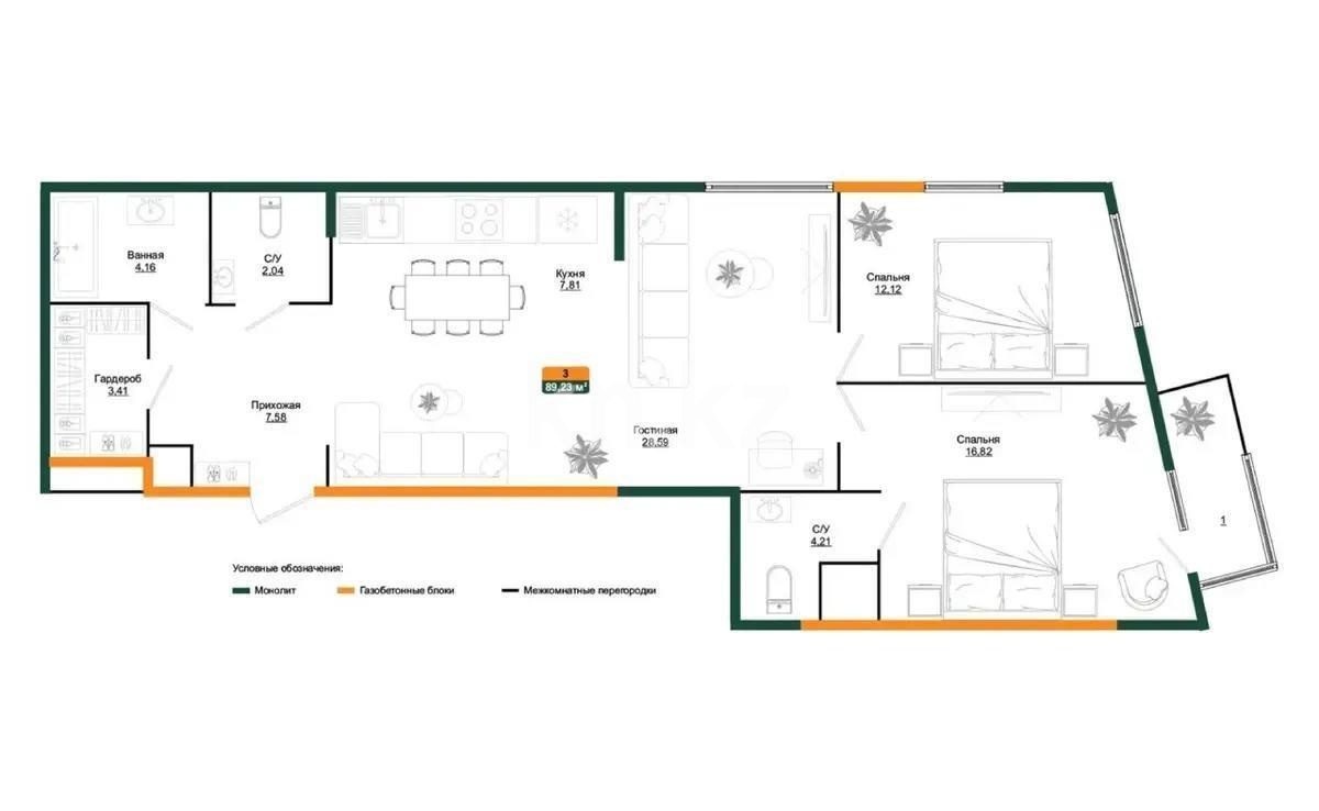 Продажа 3-комнатной квартиры, 87.7 м², ул. Халиуллина, дом  196 стр в Алматы