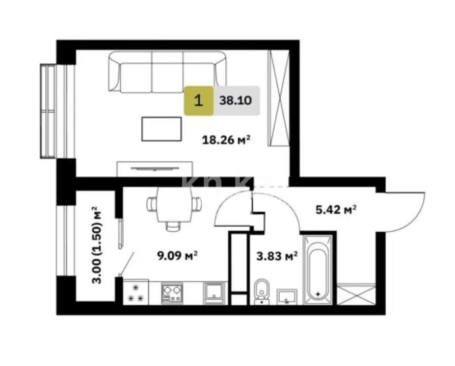 Продажа 1-комнатной квартиры, 38 м² в Алматы