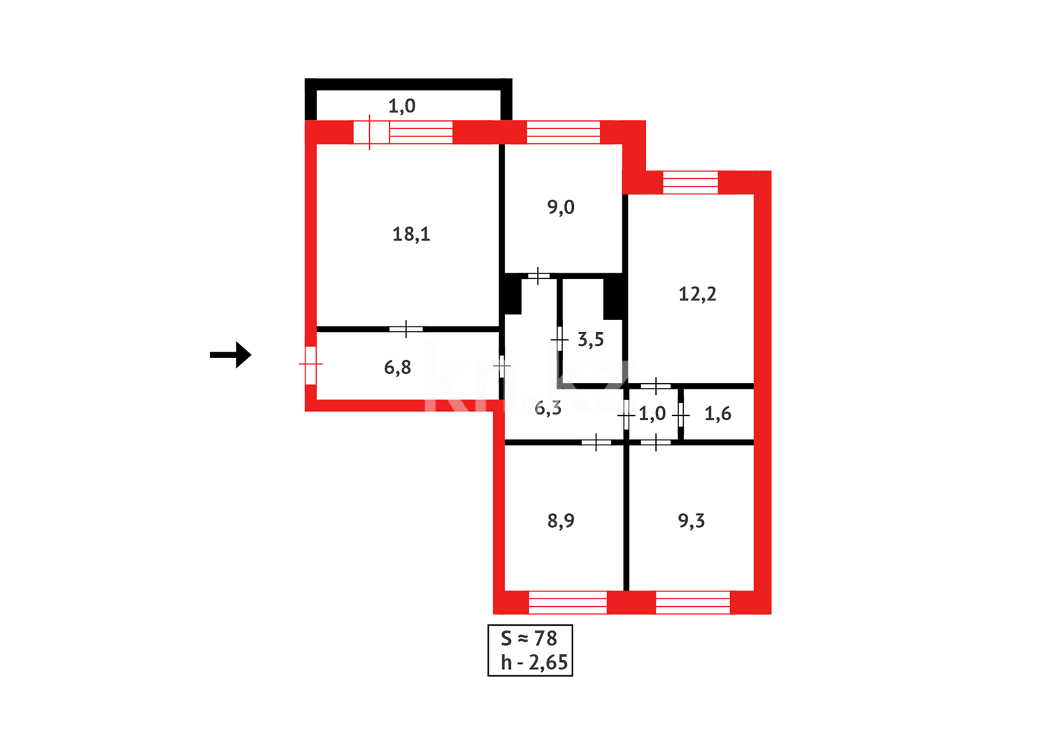 Продажа 4-комнатной квартиры, 77 м², мкр-н 22 в Караганде - фото 16
