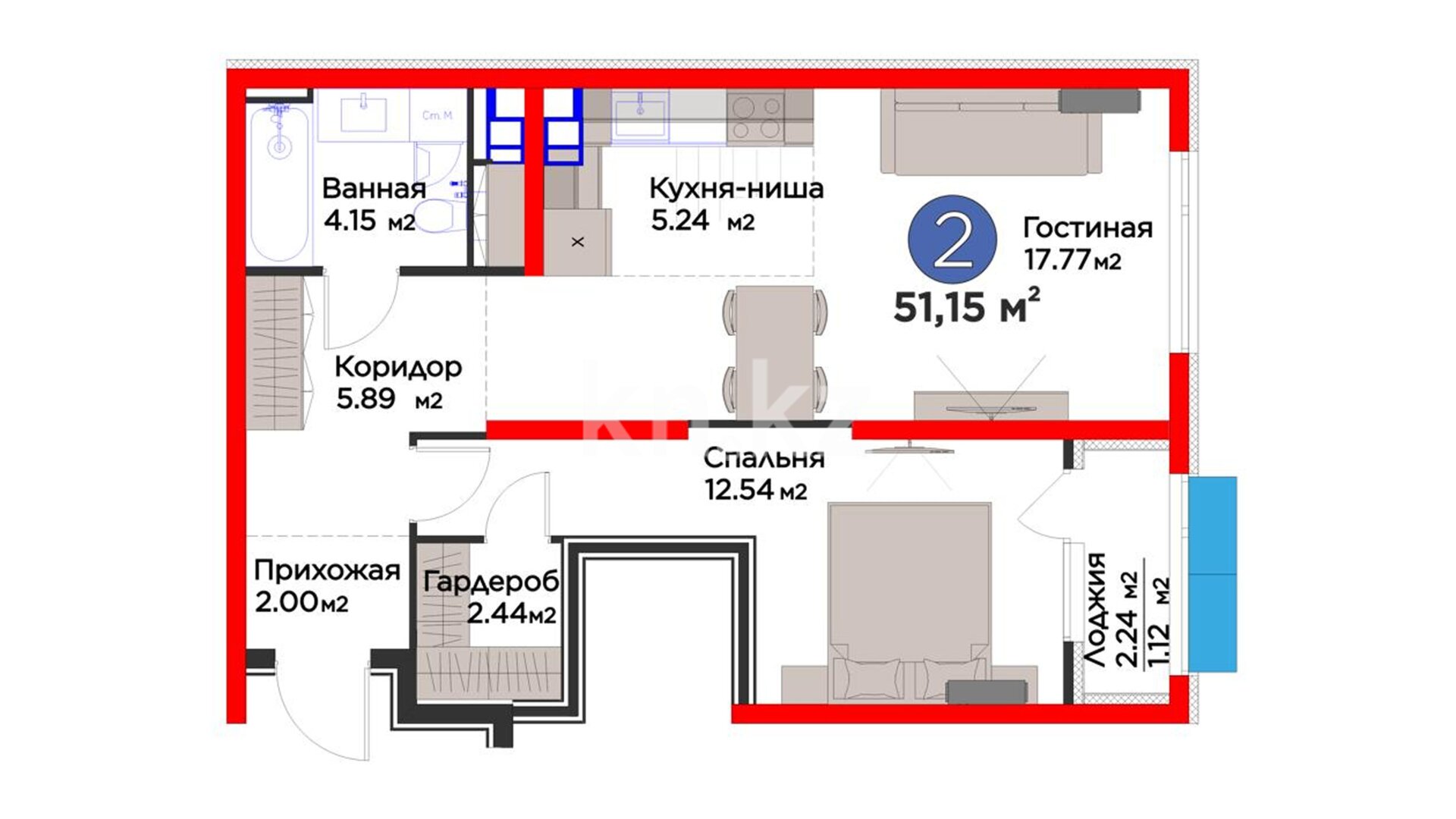 ЖК Arena City. Sport, 2-комнатная, цена 43 477 500 ₸, 850 000 ₸&nbsp;/&nbsp;м²