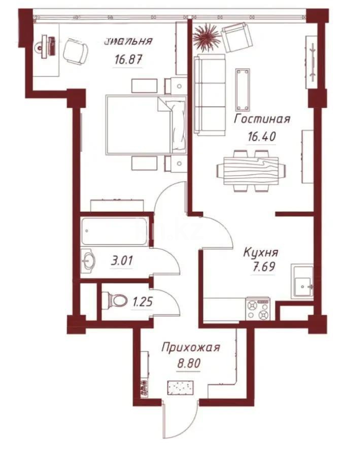 Продажа 2-комнатной квартиры, 56 м², ул. Илтипат, дом  45/1 в Алматы