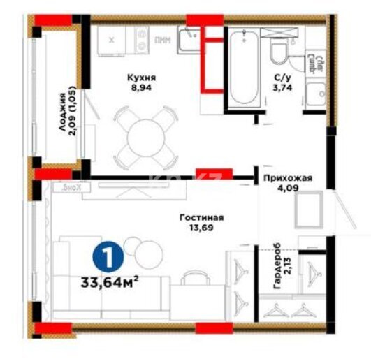 Продажа 1-комнатной квартиры, 33.64 м² в Астане - фото 10