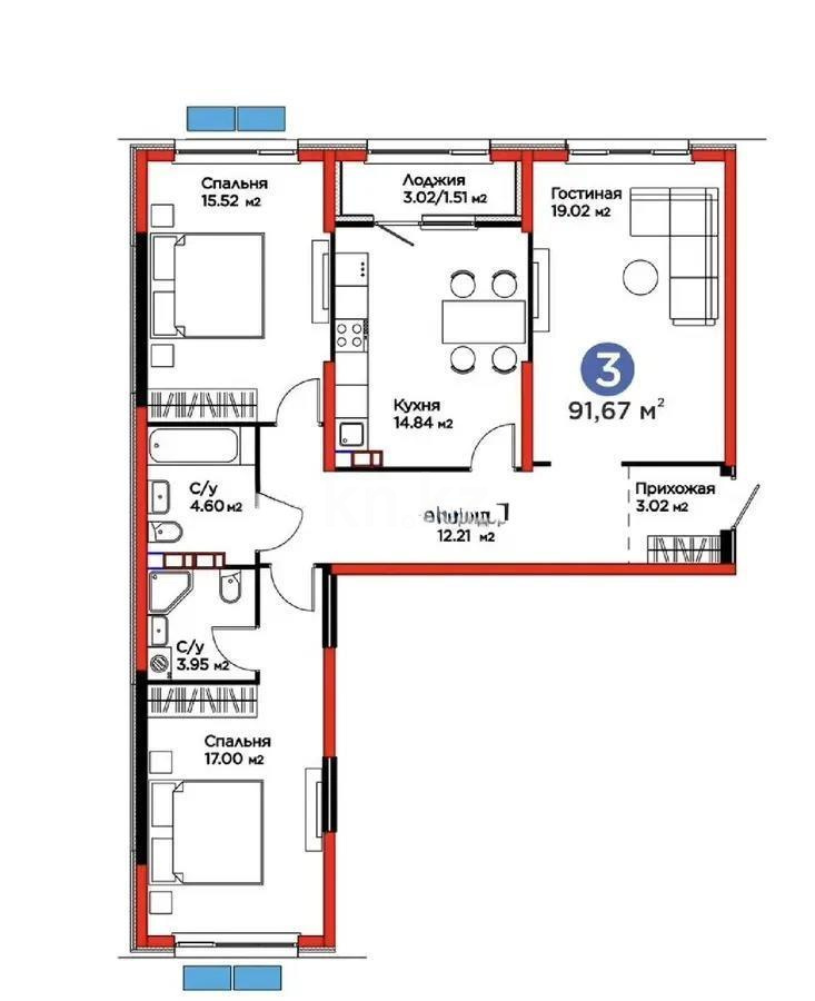 Продажа 3-комнатной квартиры, 91 м² в Алматы