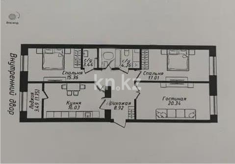 Продажа 3-комнатной квартиры, 87.21 м² в Астане